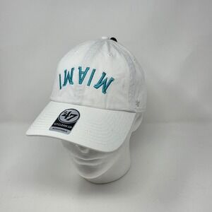 '47 Brand‎ Clean Up Hat Cap NFL Miami Dolphins Upside Script Blue/White Buckle